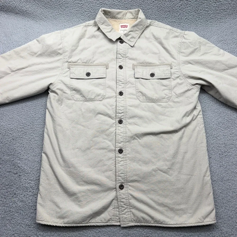 Levi's Mens Large Tan Sherpa Lined Utility Chore Canvas Shirt Jacket Shacket